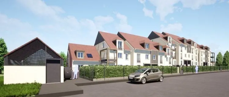 Lotissement moderne avec voitures et trottoir