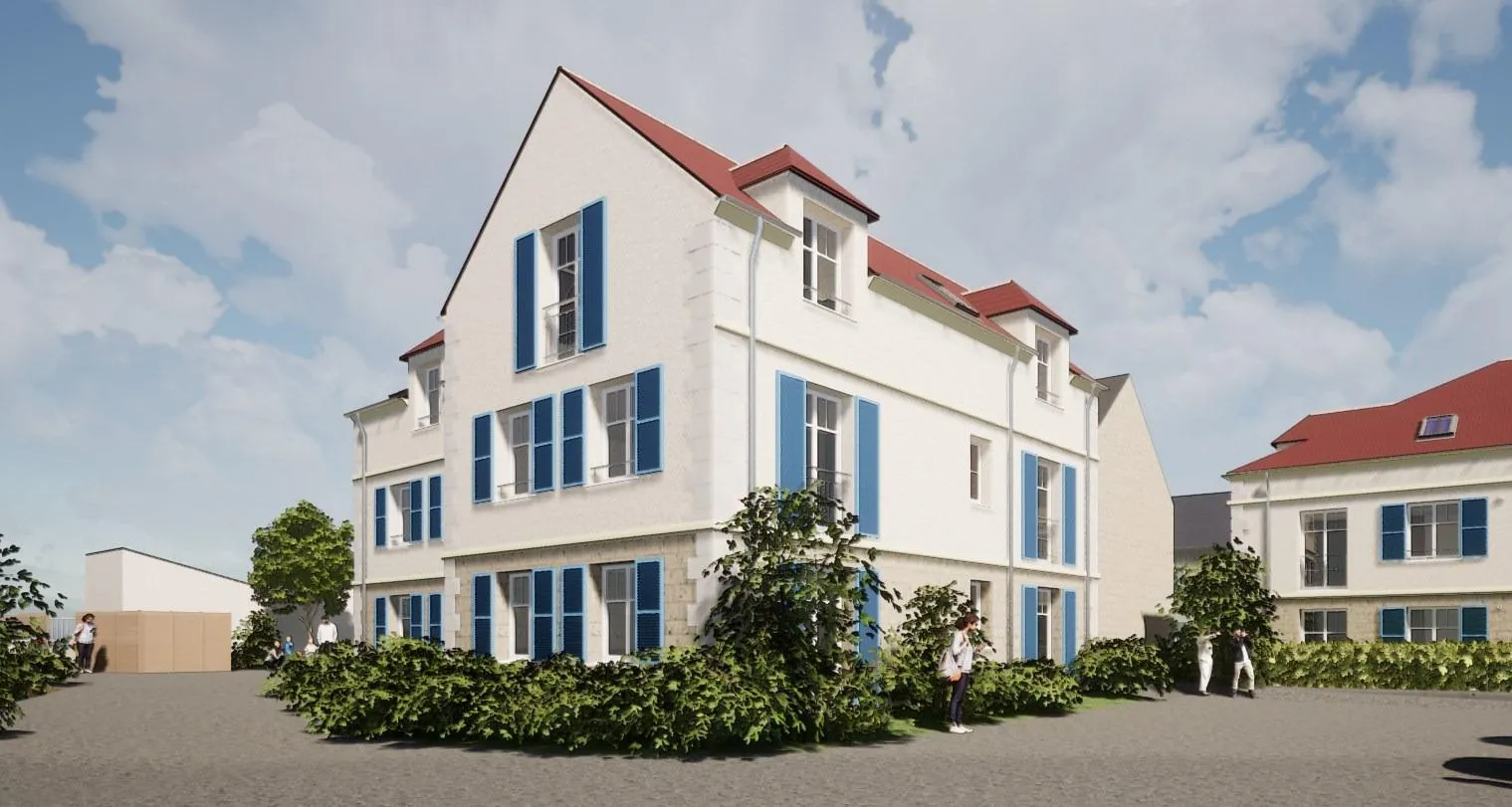 Immeuble résidentiel moderne avec volets bleus